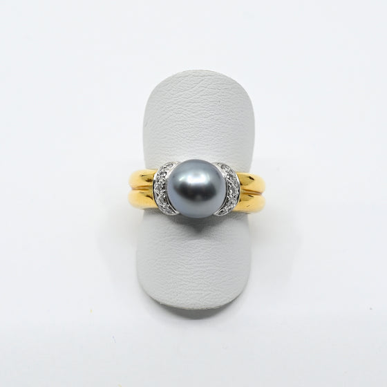 Ring Gelbgold/Weissgold 750 mit Brillanten und Tahitiperle