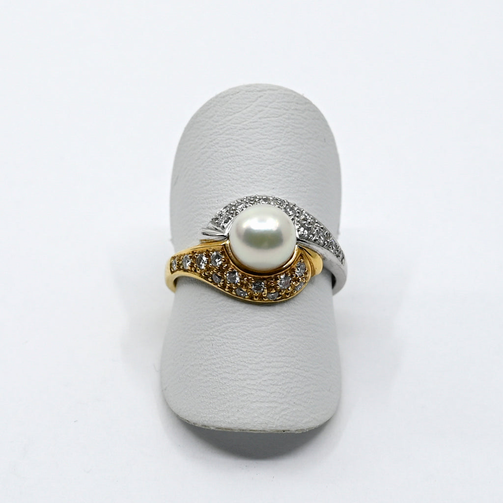 Ring Gelbgold/Weissgold 750 mit Brillanten und Perle
